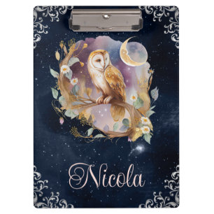 Pranchetas Coruja de Fantasia Celestial em Aquarela Vintage