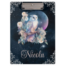 Coruja de fantasia celestial em aquarela vintage