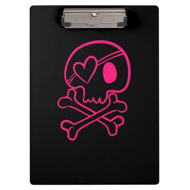 Pranchetas Crânio e Crossbones do Coração Rosa (Frente)