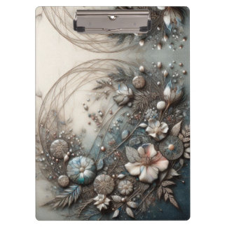 Pranchetas Creme Teal 3D Botânico Floral Escultural
