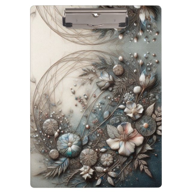 Pranchetas Creme Teal 3D Botânico Floral Escultural  (Frente)