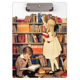 Pranchetas Crianças Antigas Lendo Livros da Biblioteca