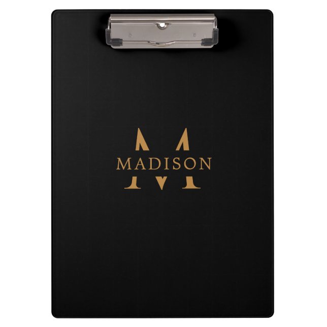 Pranchetas Custom Monogram Name Black Executive Clipboard (Frente)