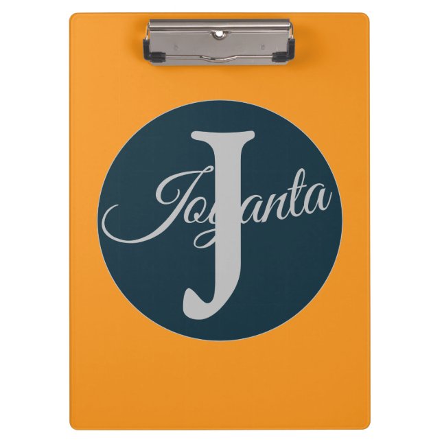 Pranchetas Custom  orange greay blue Monogram Elegant (Frente)