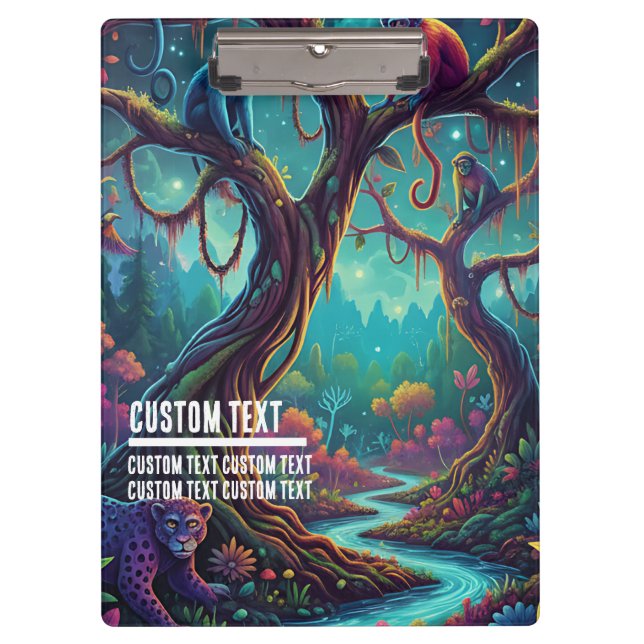 Pranchetas Custom Text Magical Jungle Monkeys & Leopard (Frente)