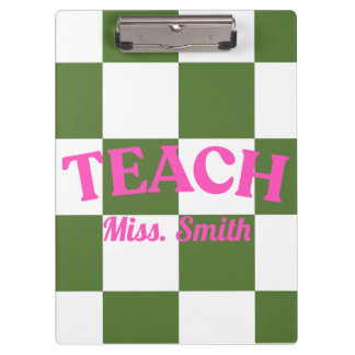 Pranchetas Customizable Green Checkered Teacher Clipboard 