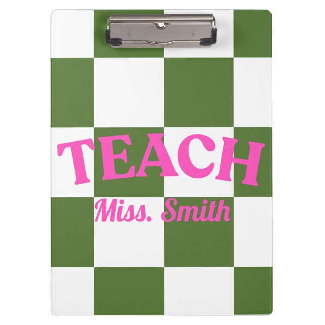 Pranchetas Customizable Green Checkered Teacher Clipboard  (Frente)