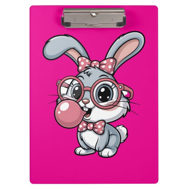 Pranchetas Cute Bunny with Glasses Blowing Bubble Gum (Frente)
