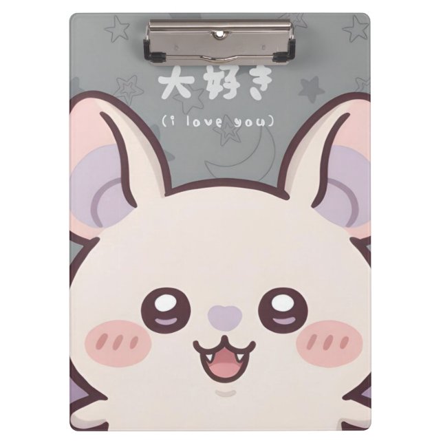 Pranchetas Cute Kawaii Bat Clipboard - "Daisuki" (I Love You) (Frente)