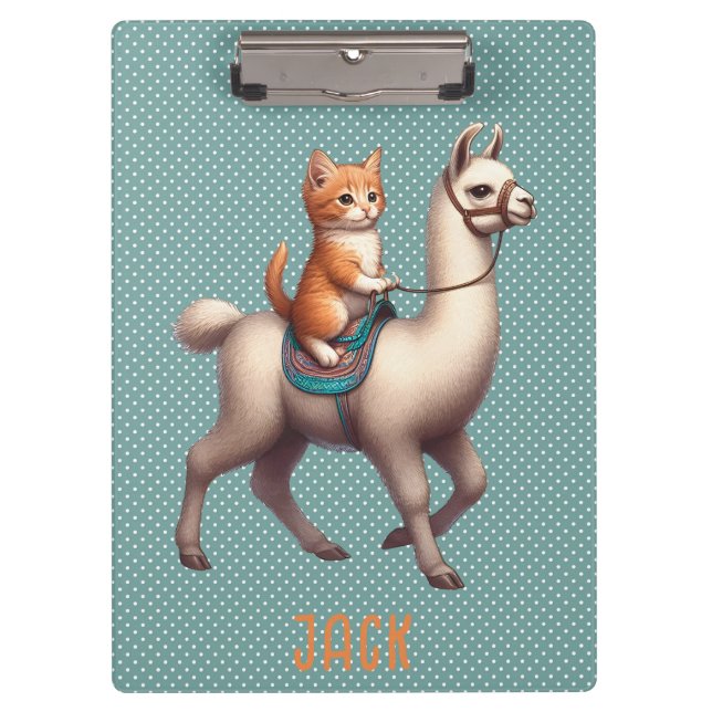 Pranchetas Cute Kitten Andando Fluffy Llama Nome Personalizad (Frente)