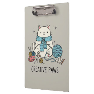 Pranchetas Cute Kitten Knitting Hobbyist Gray Stationery Art