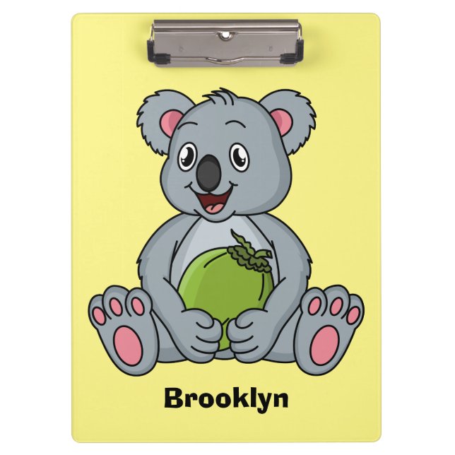 Pranchetas Cute koala and coconut cartoon illustration  (Frente)