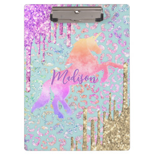 Pranchetas Cute Mint Unicorn Animal print glitograma monogram