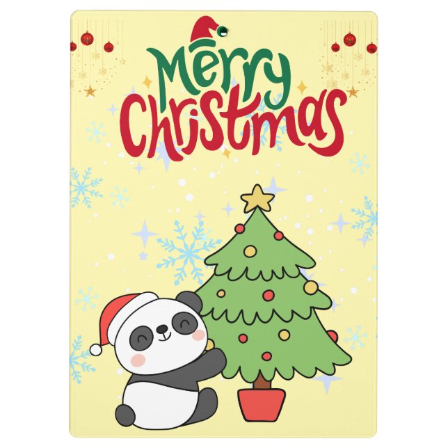 Pranchetas cute panda merry Christmas Clipboard (Verso)