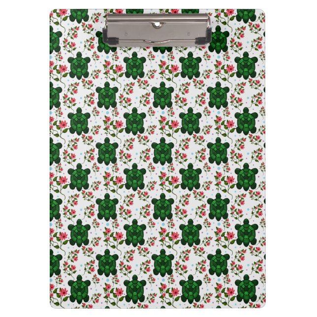 Pranchetas Cute Turtle and Floral Seamless Pattern  (Frente)