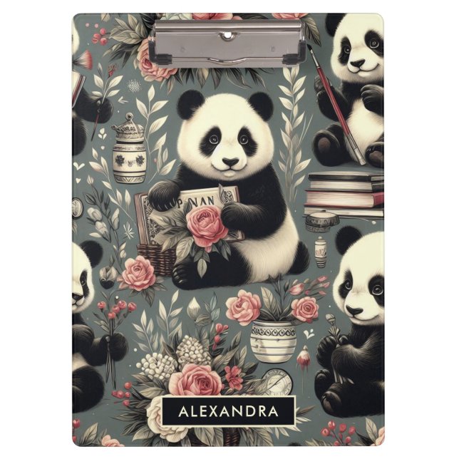 Pranchetas Cute Vintage Panda Floral (Frente)