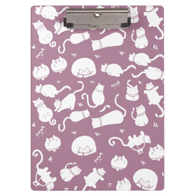 Pranchetas Cute White Cats Pattern on Mauve Background (Frente)