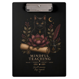 Pranchetas Dark Academia Mindful Teaching Black Cat & Lotus
