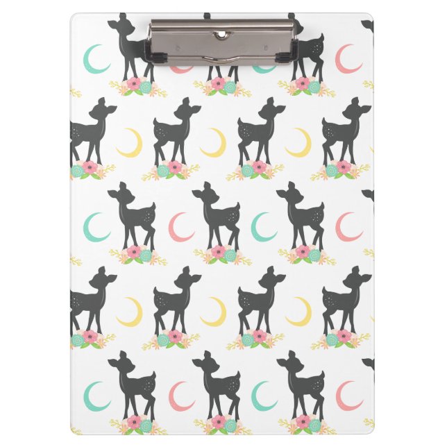 Pranchetas Deer Pattern, Baby Deer, Boho, Flores, Lua (Frente)