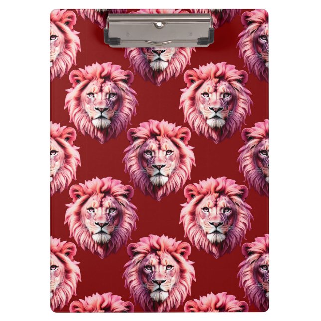 Pranchetas Desenho de cabeça de leão rosa borgonha (Frente)