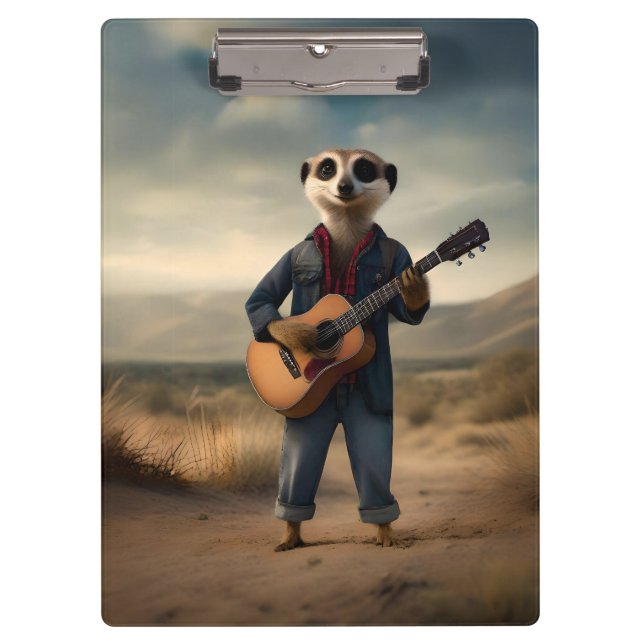 Pranchetas Desert Blues: Um dama de guitarra Denim Meerkat, (Frente)