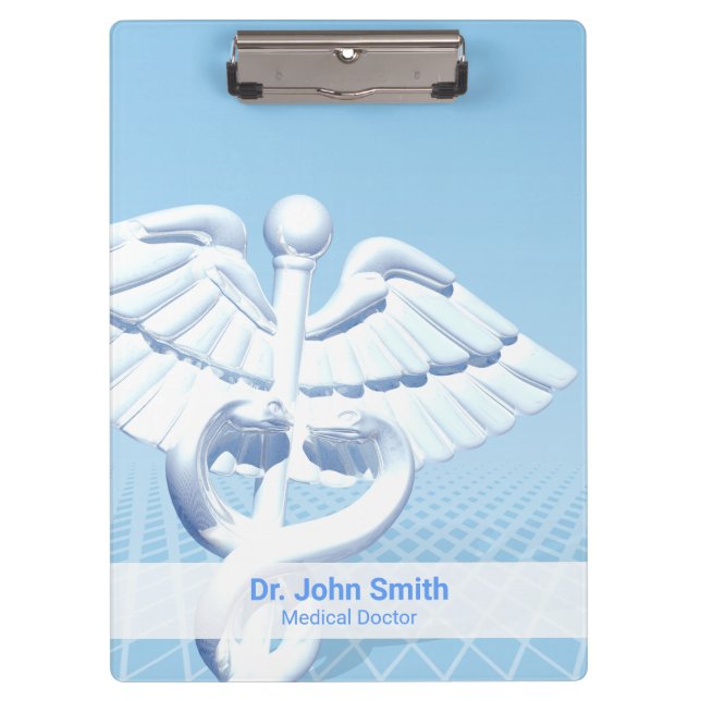 Pranchetas Design Azul 3D Caduceus Branco Médico (Frente)