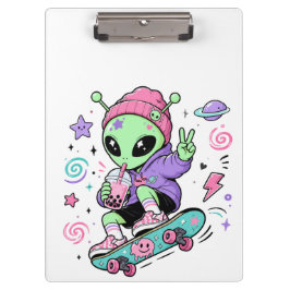 Pranchetas Design de Bubble Tea com Alien Skater Kawaii