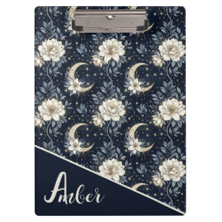 Pranchetas Design Floral Celestial de Meia-Noite & Lua Cresce
