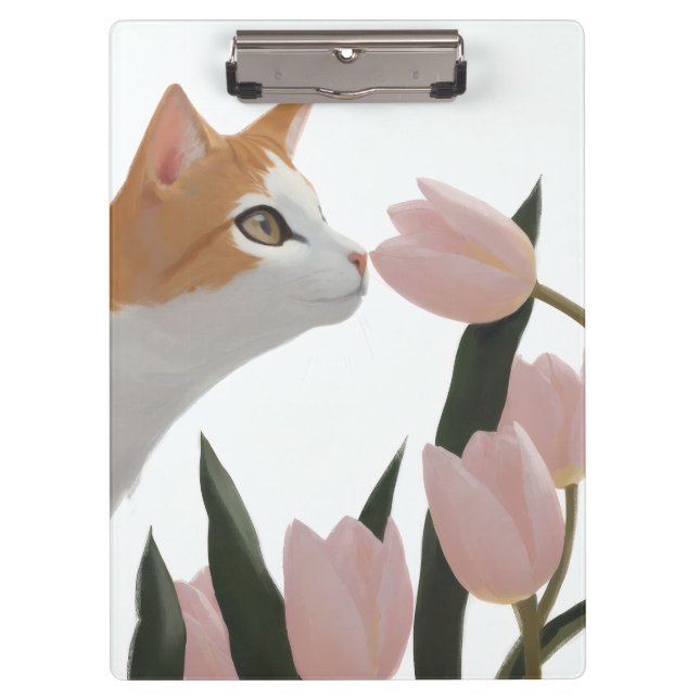 Pranchetas Design Floral de Gato Laranja e Branco (Frente)