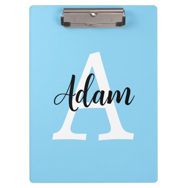 Pranchetas Design Personalizado Nome Monograma Azul em Script (Frente)
