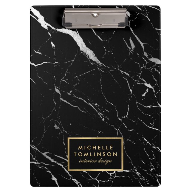 Pranchetas Designer de mármore preto e branco personalizado (Frente)