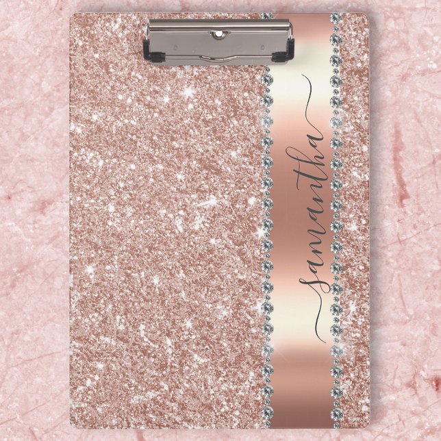 Pranchetas Diamond Bling Glitter Calliografia Nome Rosa Doura (Criador carregado)