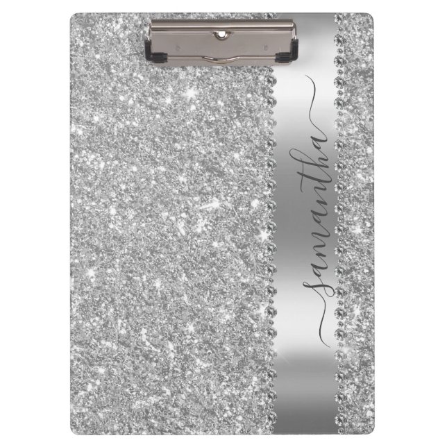 Pranchetas Diamond Bling Glitter Calliografia Nome Rosa Doura (Frente)