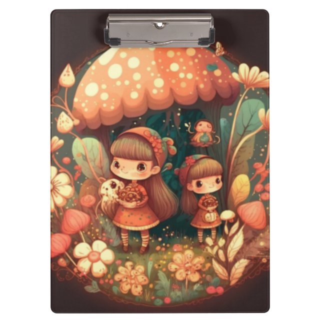 Pranchetas Dois pequenos elfos bonitos sob cogumelos Área de  (Frente)