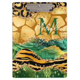 Pranchetas Dourado e Verde Safari Animal Print Agate