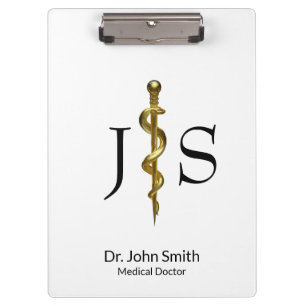 Pranchetas Dourado no White Classy Rod of Asclepius Medical