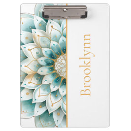 Pranchetas Dourado Teal Floral Mandala Personalizado