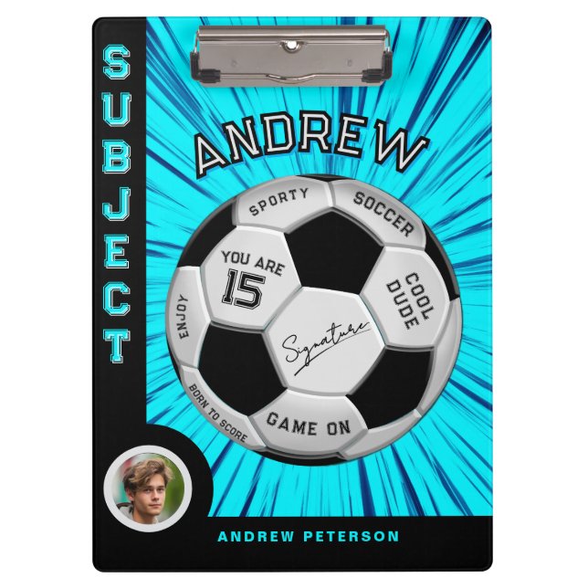 Pranchetas Editable Soccer Ball Bold Font Blue Birthday (Frente)