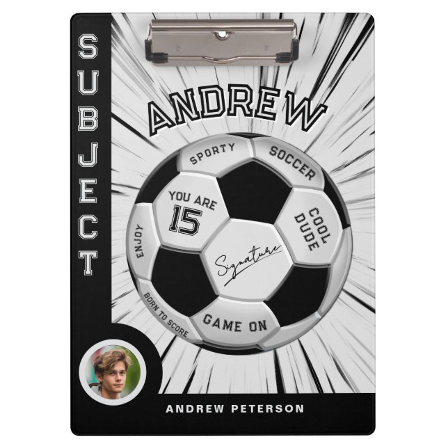 Pranchetas Editable Soccer Ball Modern Black White Milestone (Frente)