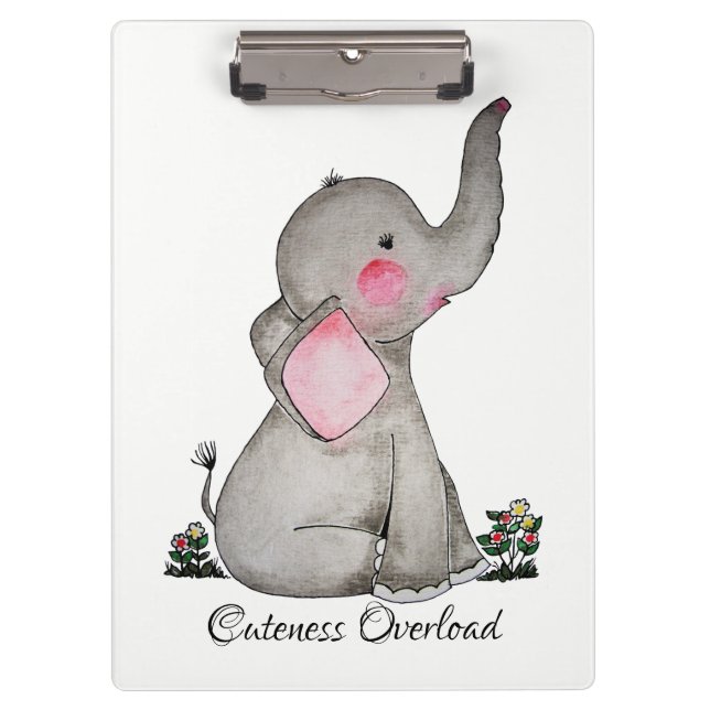 Pranchetas Elefante De Bebê Cuta De Aquarela Com Blush E Flor (Frente)