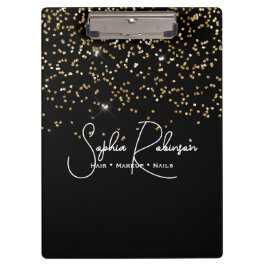 Pranchetas Elegant Black and Gold Glitter Salon Business