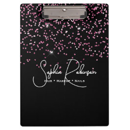 Pranchetas Elegant Black and Pink Glitter Salon Business