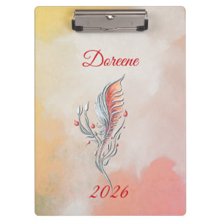 Pranchetas Elegant Feather Floral Watercolour  clipboard 