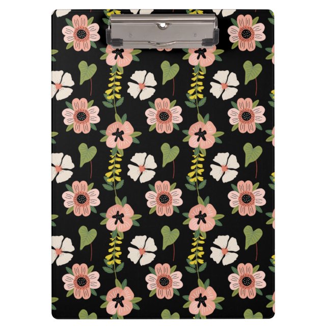 Pranchetas Elegant Floral Pattern on Black | Chic Botanical  (Frente)
