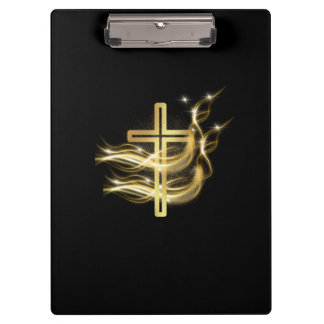 Pranchetas Elegant Glowing Gold Cross Christian Clipboard