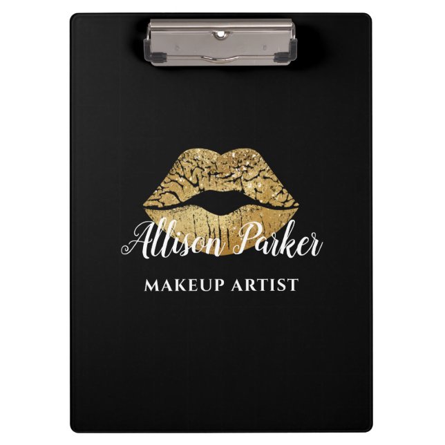 Pranchetas Elegante Black Dourado Lábios Makeup Artista (Frente)