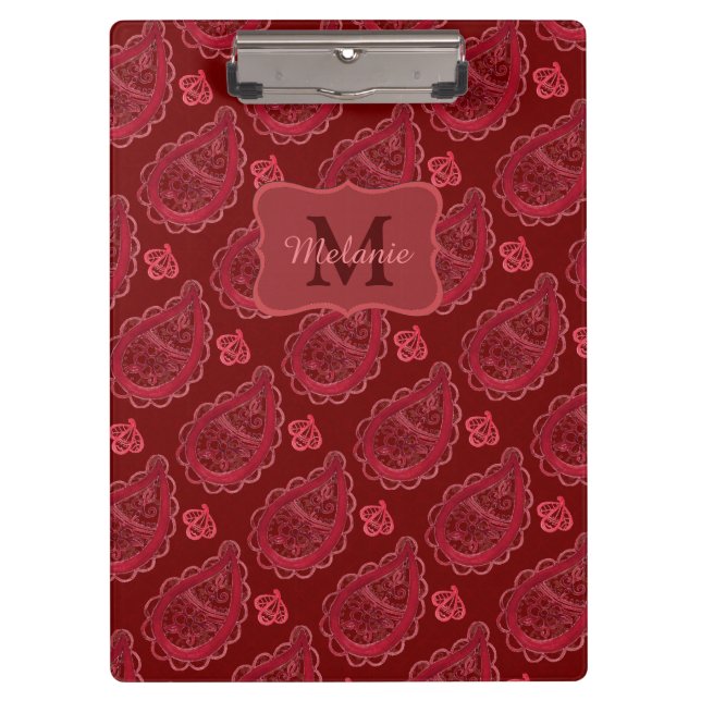 Pranchetas Elegante Burgundy Paisley Pattern Personalizado (Frente)
