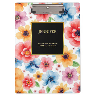 Pranchetas Elegante de flores aquáticas, preto-e-ouro