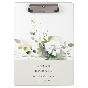 Pranchetas Elegante Moderno Boho Abstrato Verde Floral Branco