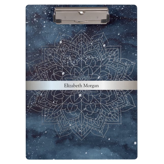 Pranchetas Elegante moderno prata mandala Marinho azul (Frente)